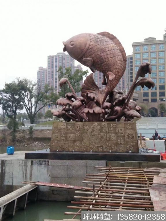 缎铜鱼雕塑 加工定制造型鱼雕塑 水景装饰摆件鱼雕塑